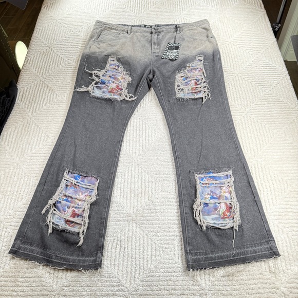Rebel Vengeance Other - Rebel Vengeance Stacked Jeans Men 
44x34 Grey Distressed Wide Leg Baggy Y2K